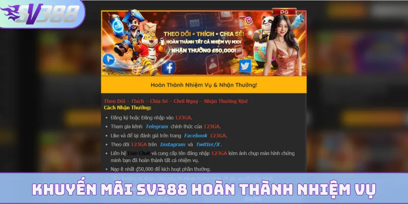 Khuyến mãi SV388 hoàn thành nhiệm vụ mỗi ngày